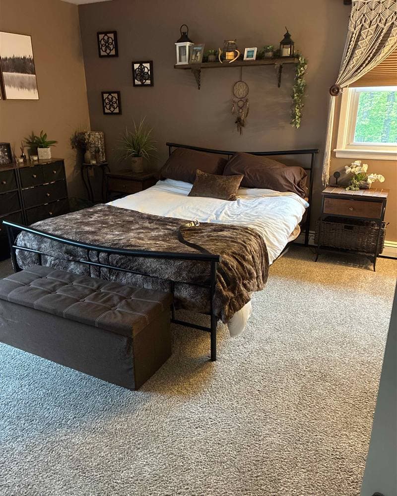 Tidied bedroom with neatly made bed and dusted decor after cleaning in Mount Olive, NJ